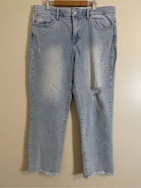 Democracy Jeans Womens 14 Blue Light Wash Cropped Straight Leg Distressed Denim